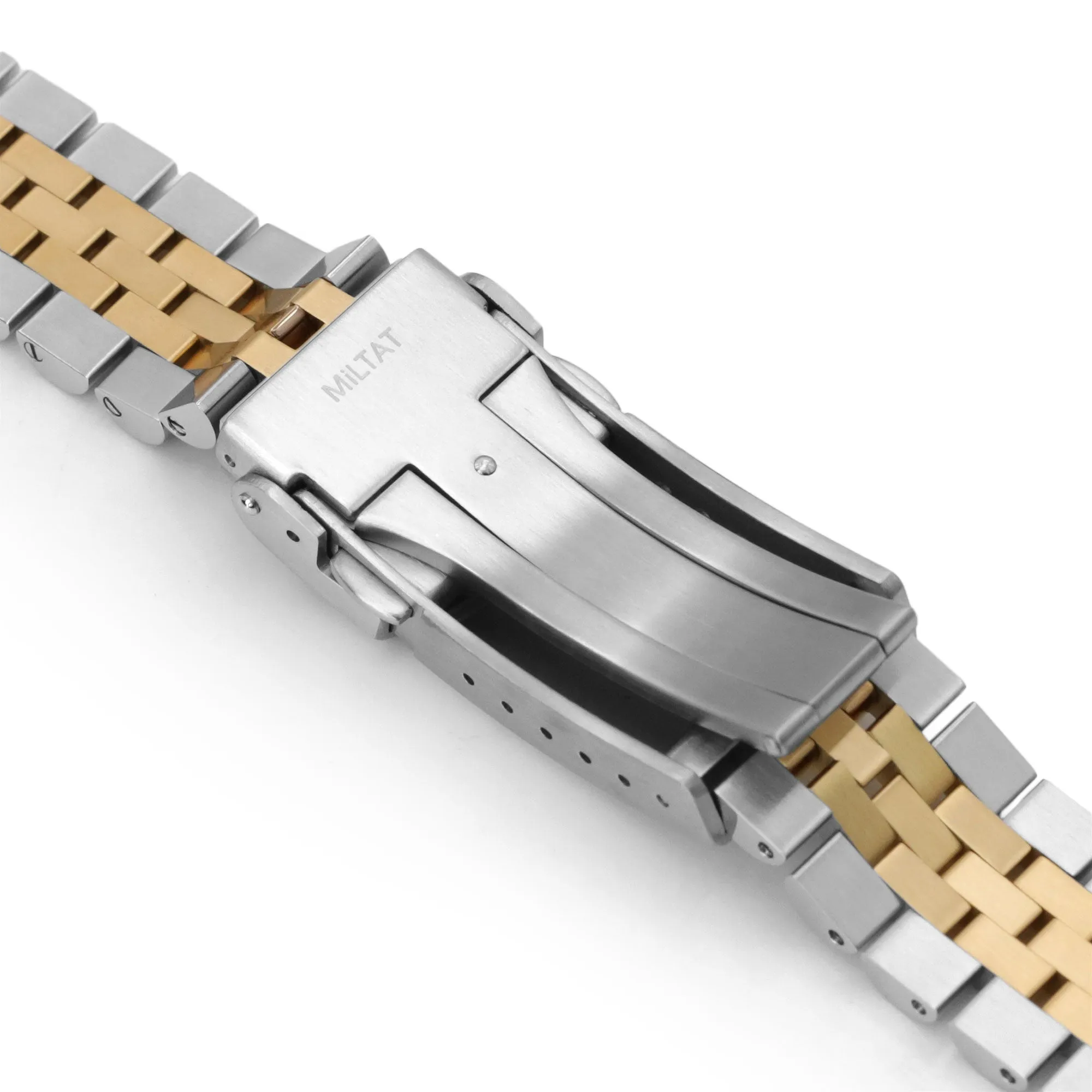 18mm, 19mm or 20mm Super-JUB II QR Watch Band Straight End Quick Release, 316L Stainless Steel Two Tone IP Gold V-Clasp