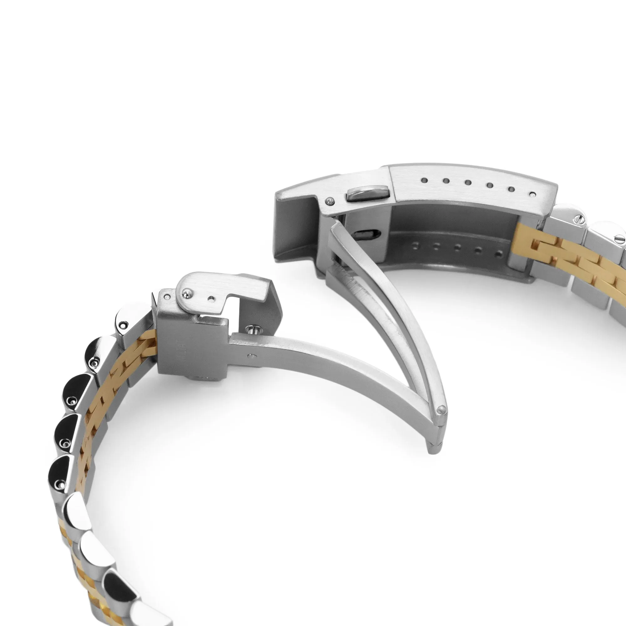 18mm, 19mm or 20mm Super-JUB II QR Watch Band Straight End Quick Release, 316L Stainless Steel Two Tone IP Gold V-Clasp