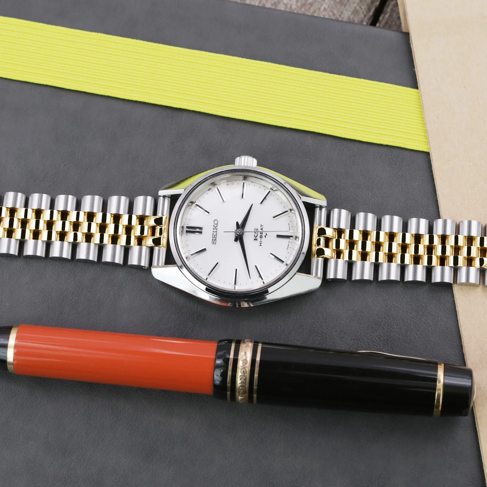 18mm, 19mm or 20mm Super-JUB II QR Watch Band Straight End Quick Release, 316L Stainless Steel Two Tone IP Gold V-Clasp