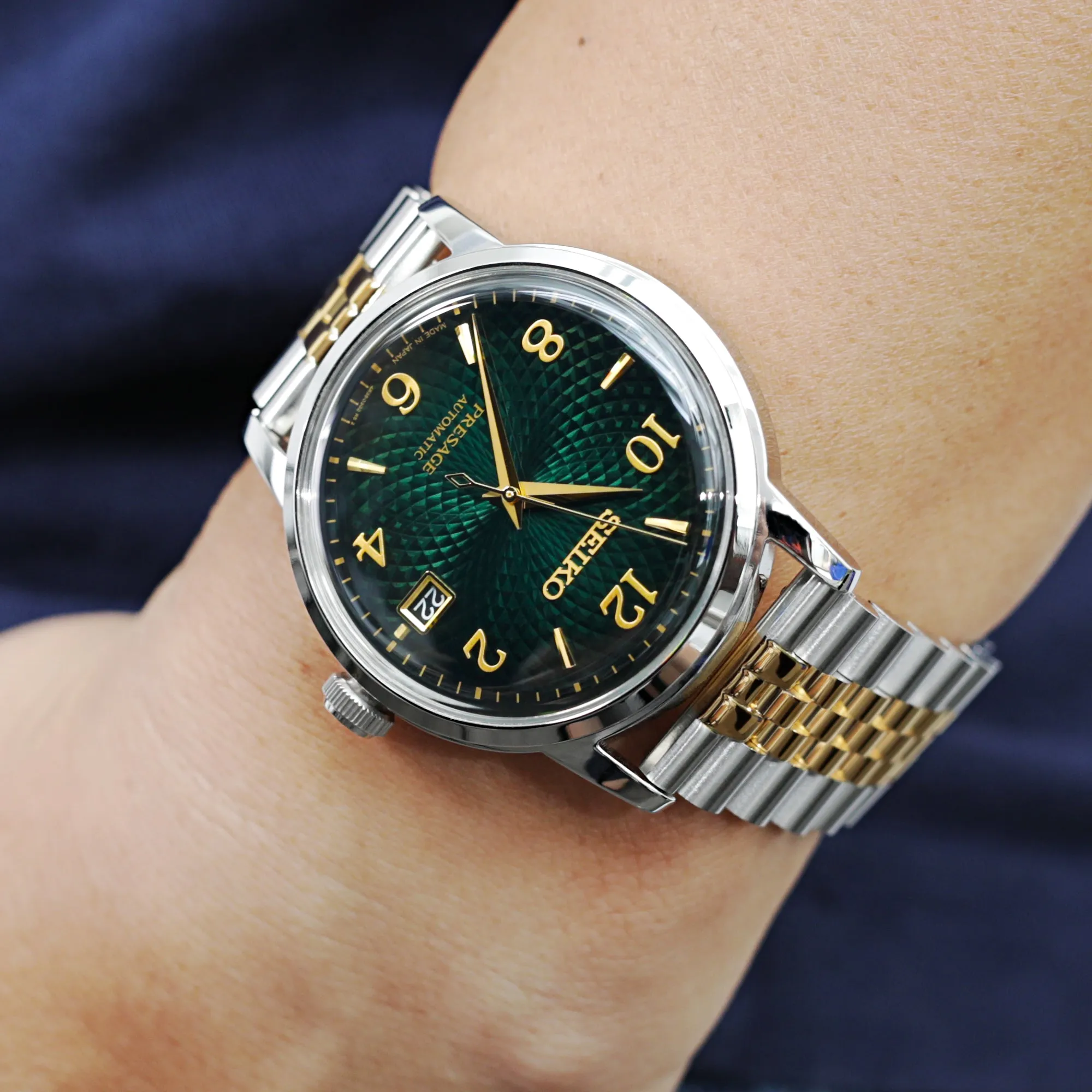 18mm, 19mm or 20mm Super-JUB II QR Watch Band Straight End Quick Release, 316L Stainless Steel Two Tone IP Gold V-Clasp