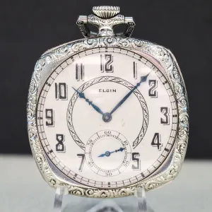 1925 ELGIN Dress Pocket Watch 12s 15 Jewels Grade 315 Fancy Engraved Decorative Cushion Case