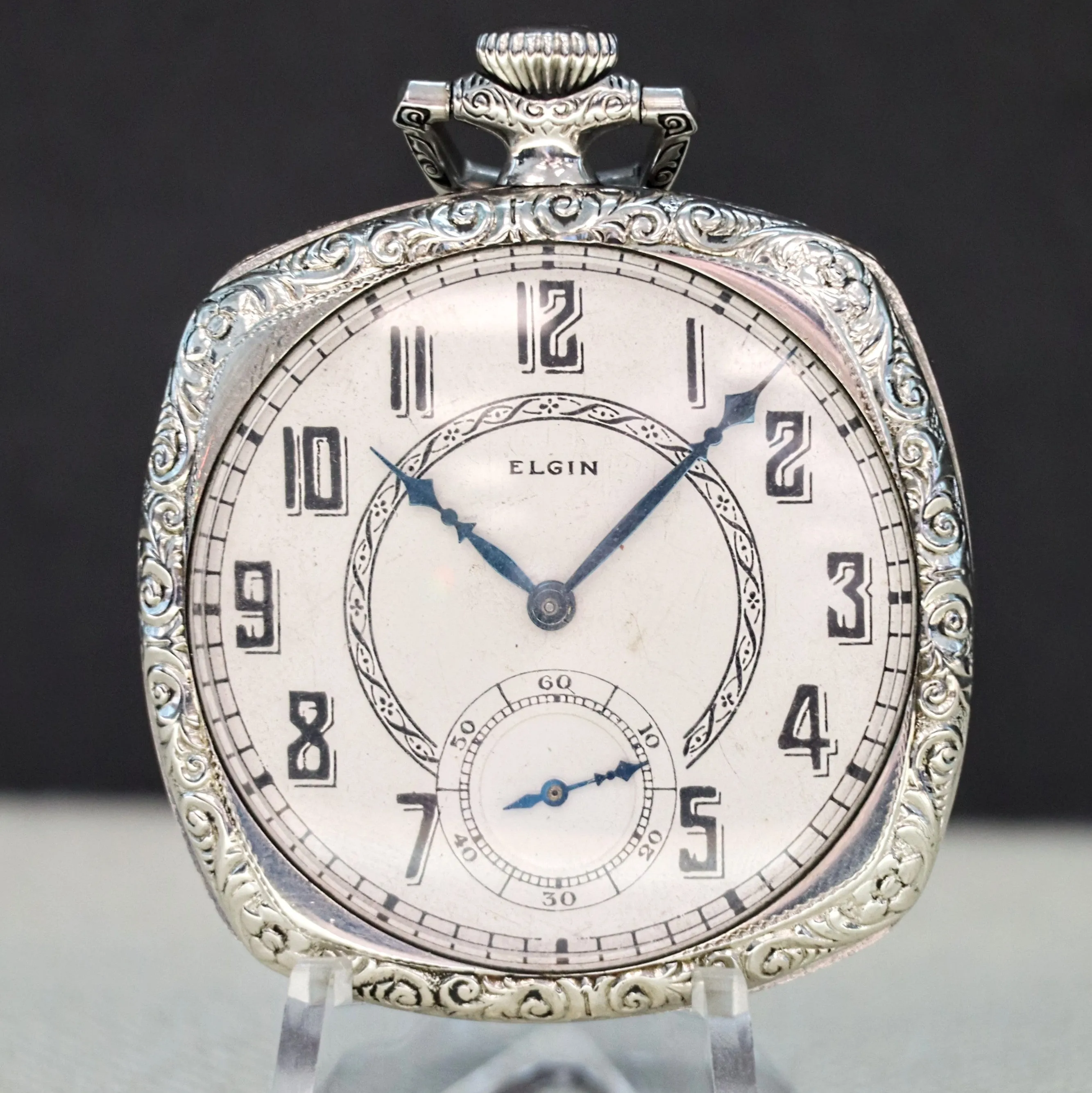 1925 ELGIN Dress Pocket Watch 12s 15 Jewels Grade 315 Fancy Engraved Decorative Cushion Case