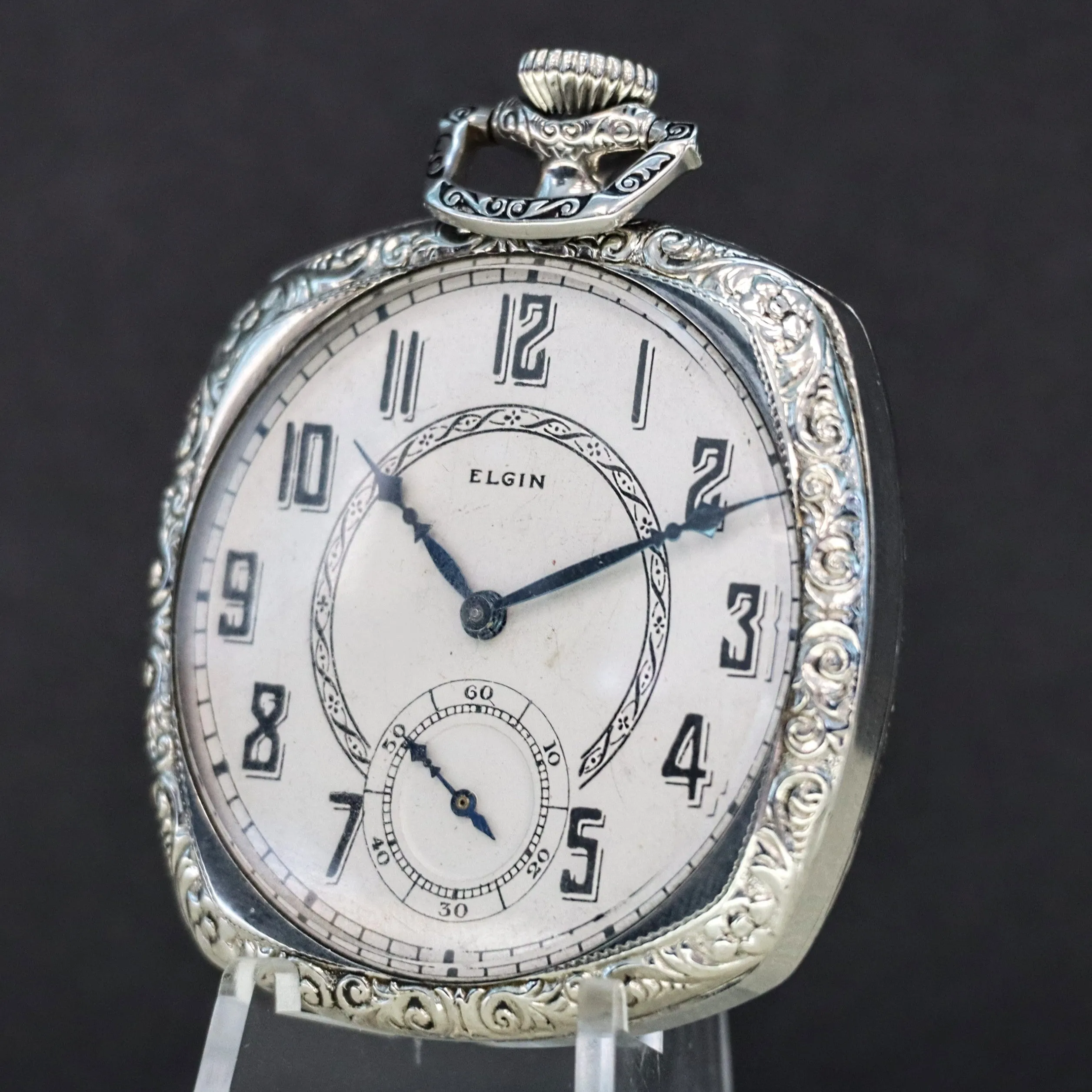 1925 ELGIN Dress Pocket Watch 12s 15 Jewels Grade 315 Fancy Engraved Decorative Cushion Case