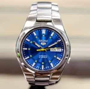 2016 SEIKO 5 Automatic Watch 21 Jewels 7S26-02F0 Blue Dial Display Back Wristwatch Day/Date