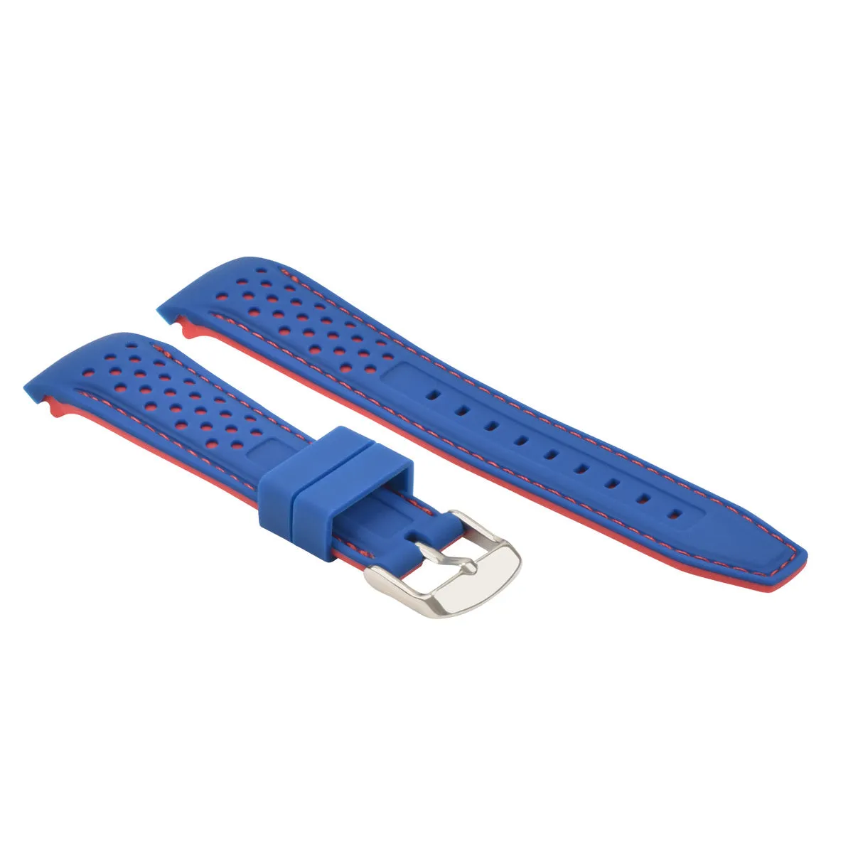20MM CURVED RUBBER STRAP PERFORATED FOR CITIZEN ECO DRIVE WATCH BLUE RED STITCH