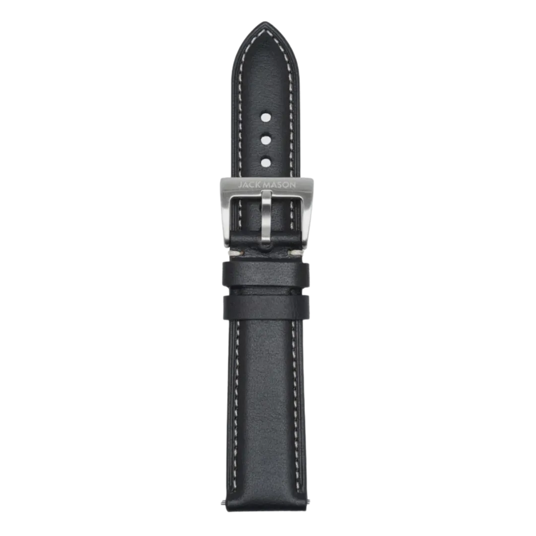 20mm Leather Watch Strap - Stitched Black