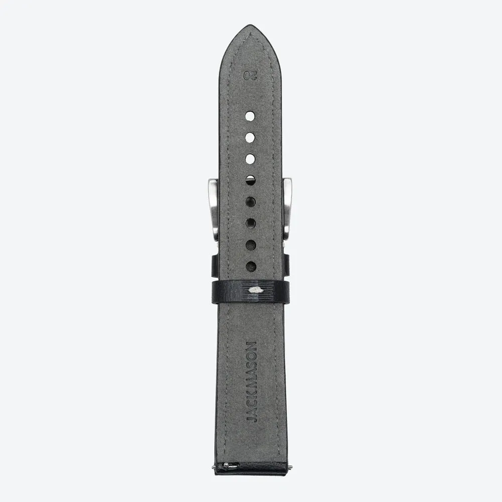 20mm Leather Watch Strap - Stitched Black