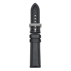 20mm Leather Watch Strap - Stitched Black