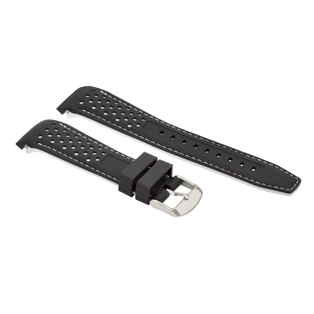 21MM CURVED RUBBER STRAP PERFORATED FOR CITIZEN ECO DRIVE WATCH BLACK WHITE STITCH