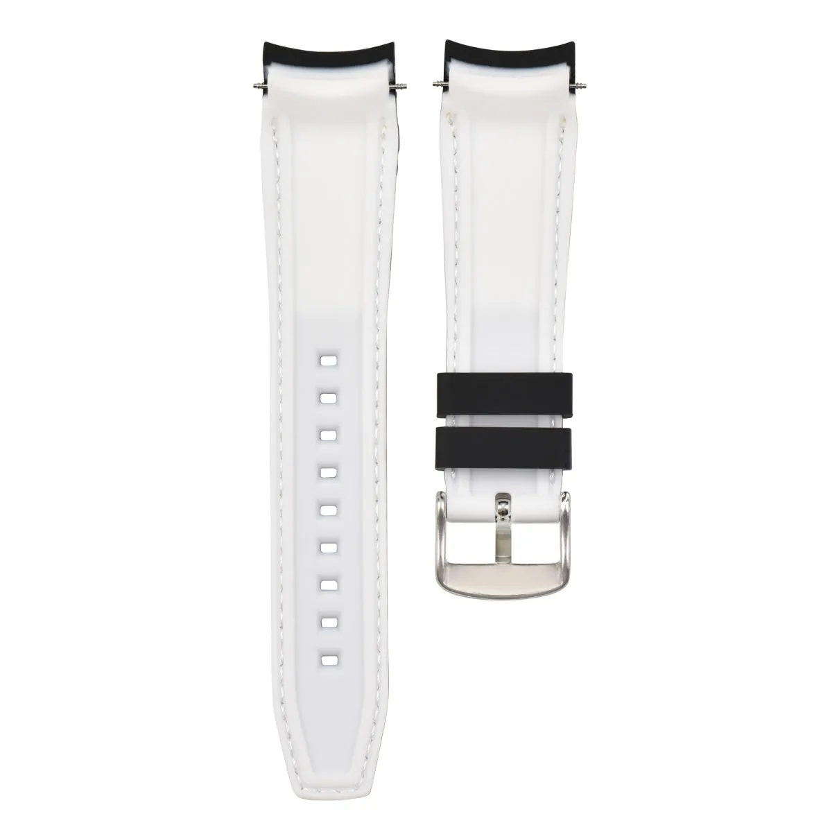 21MM CURVED RUBBER STRAP PERFORATED FOR CITIZEN ECO DRIVE WATCH BLACK WHITE STITCH