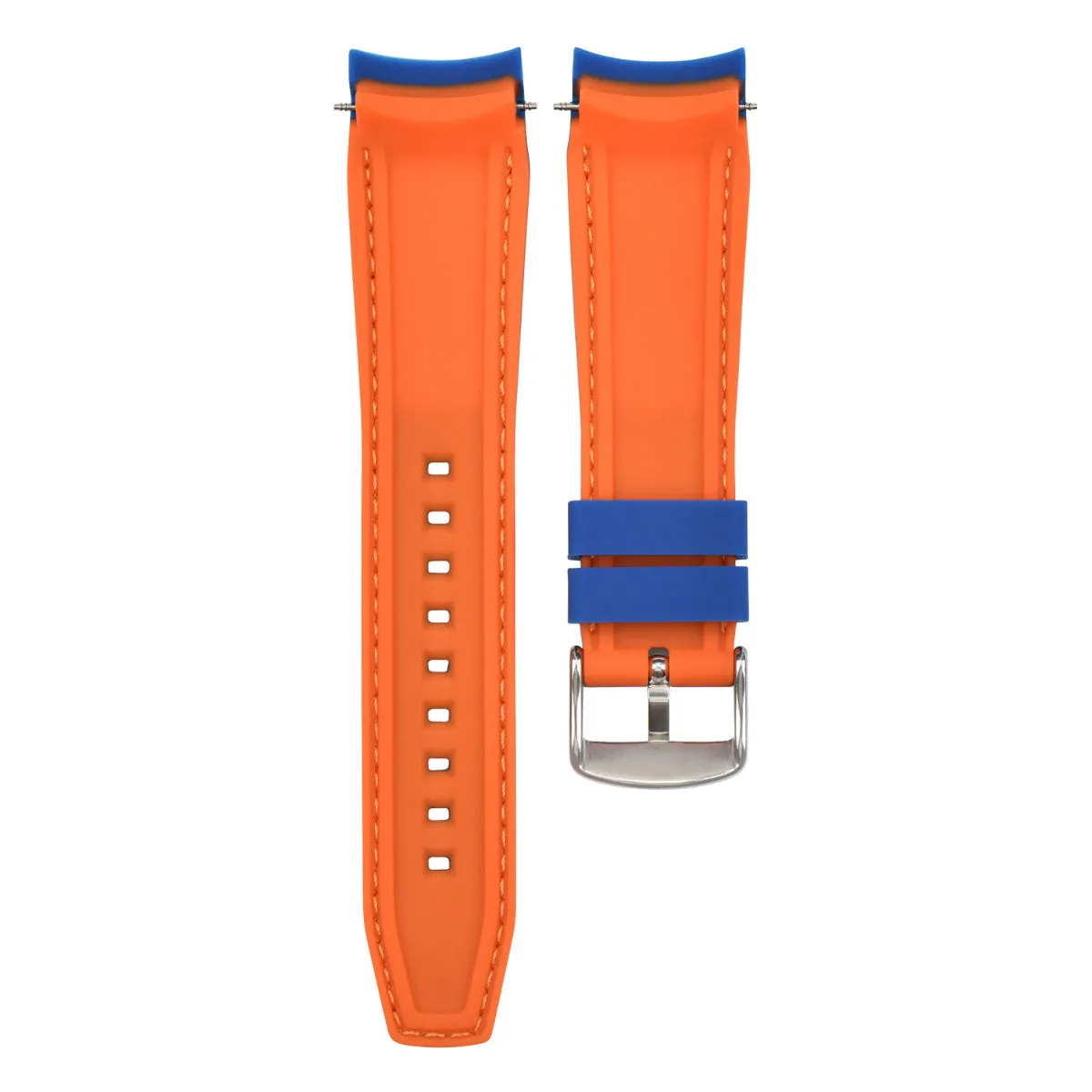 23MM CURVED RUBBER STRAP PERFORATED FOR CITIZEN ECO DRIVE WATCH BLUE ORANGE STITCH
