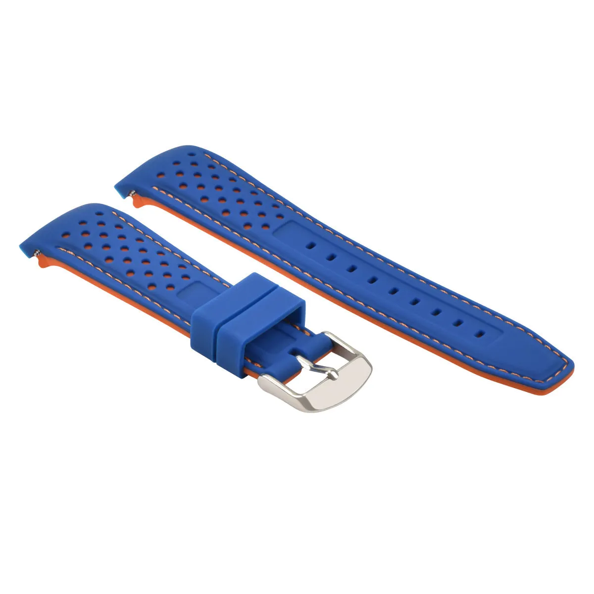 23MM CURVED RUBBER STRAP PERFORATED FOR CITIZEN ECO DRIVE WATCH BLUE ORANGE STITCH
