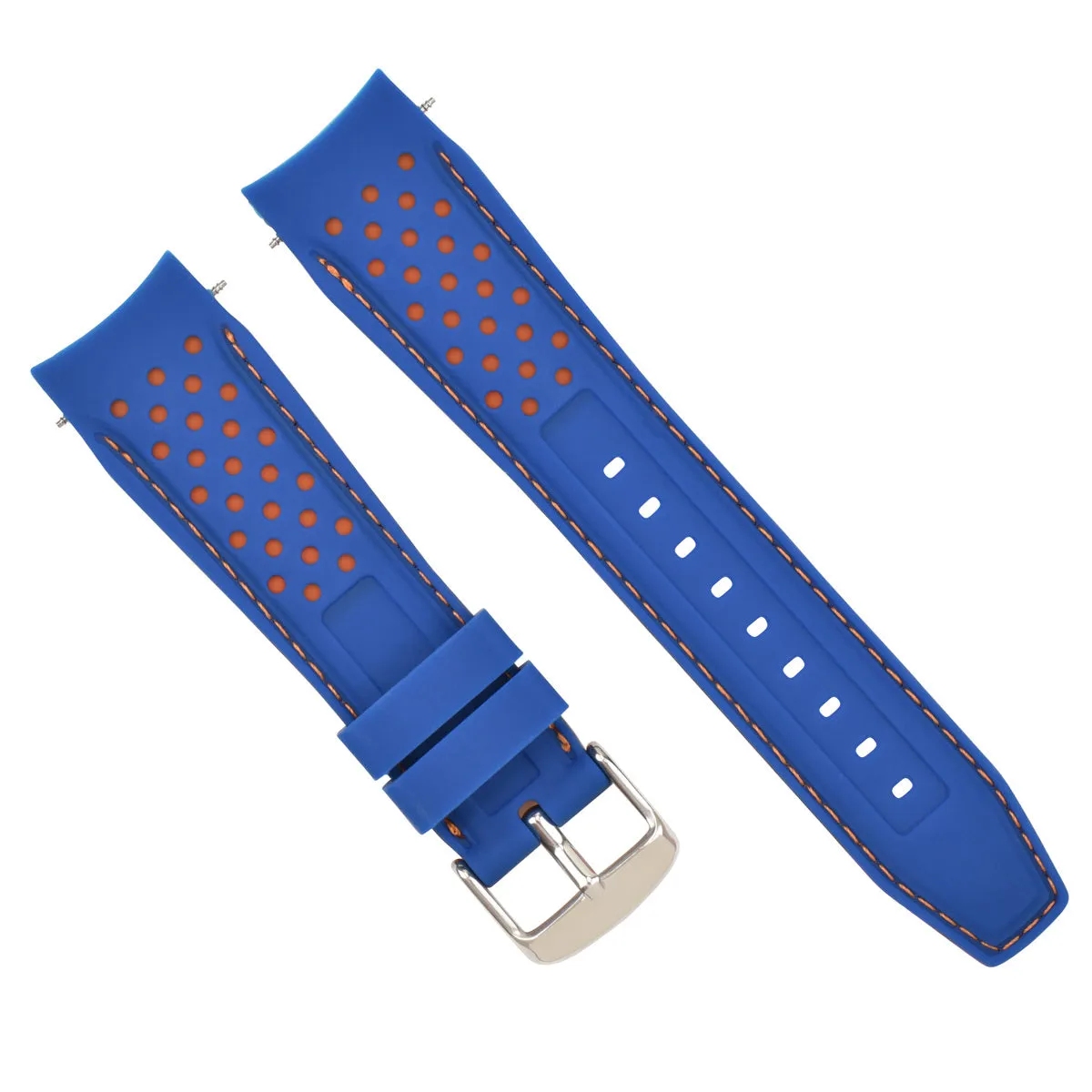 23MM CURVED RUBBER STRAP PERFORATED FOR CITIZEN ECO DRIVE WATCH BLUE ORANGE STITCH
