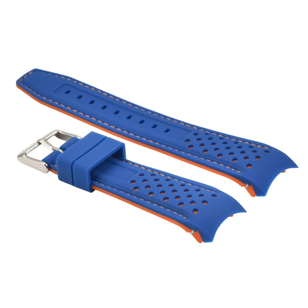 23MM CURVED RUBBER STRAP PERFORATED FOR CITIZEN ECO DRIVE WATCH BLUE ORANGE STITCH
