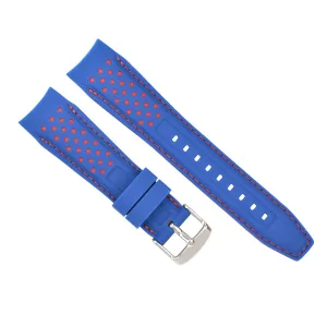 23MM CURVED RUBBER STRAP PERFORATED FOR CITIZEN ECO DRIVE WATCH BLUE RED STITCH