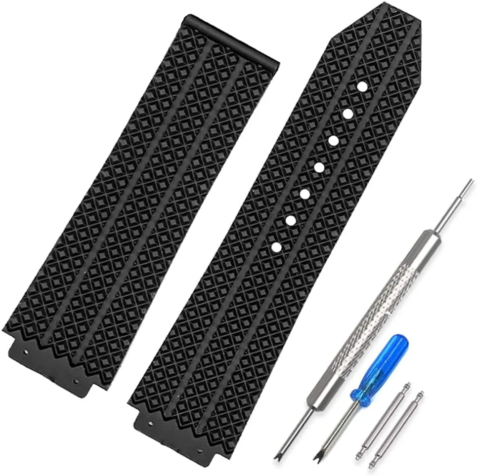25mm Hublot Big Bang Rubber Leather Strap Replacement Rubber Watch BandBlack