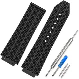 25mm Hublot Big Bang Rubber Leather Strap Replacement Rubber Watch BandBlack