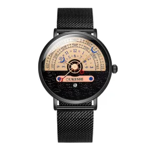 5 Colors Men's Stainless Steel Star Moon Half Roulette Time Display Calendar Quartz Watch