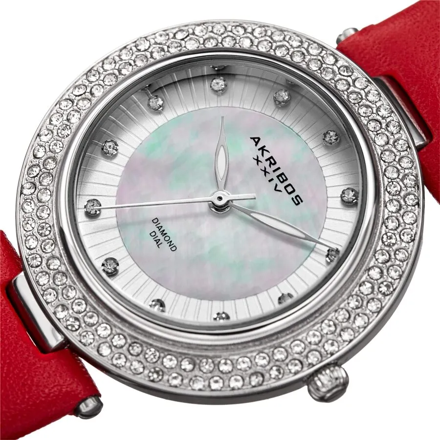 Akribos Xxiv Quartz Diamond Crystal White Dial Ladies Watch AK1008RD