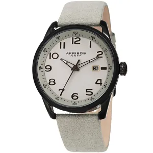 Akribos Xxiv Quartz Silver Dial White Leather Men's Watch AK1029GY