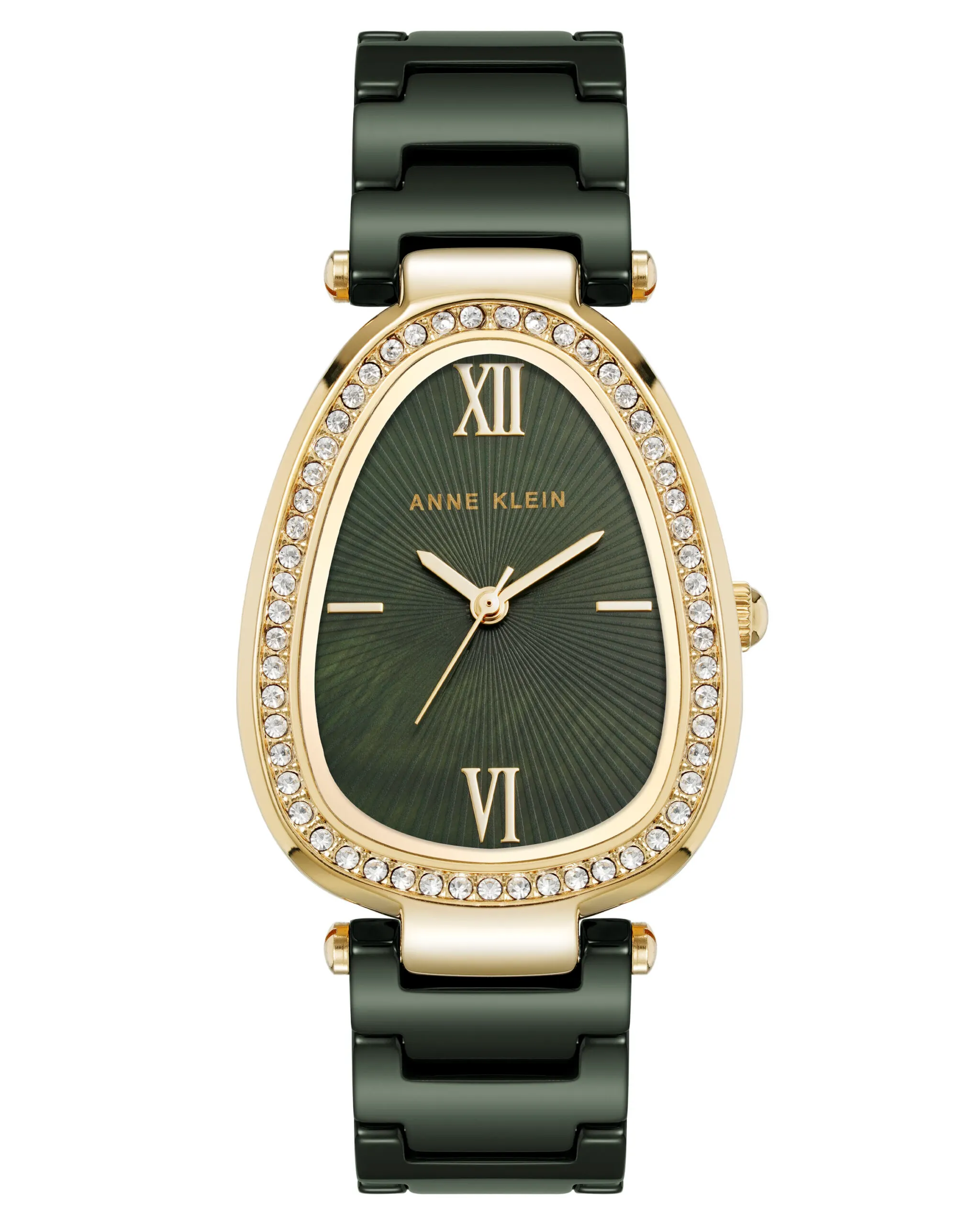 Anne Klein Green Oval Ceramic Gold Watch