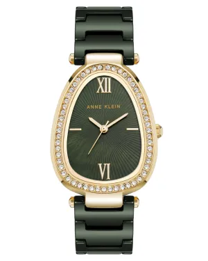 Anne Klein Green Oval Ceramic Gold Watch
