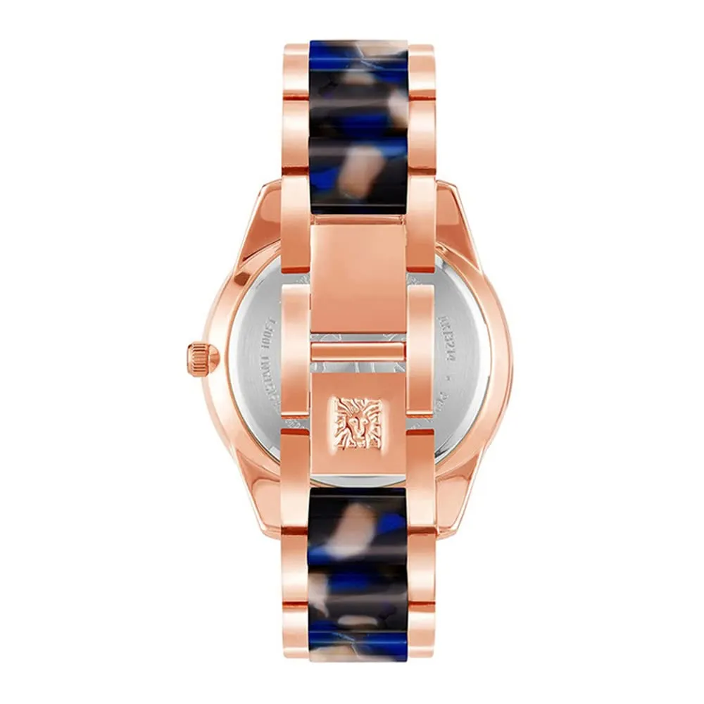 Anne Klein New York Analog Women's Watch - AK3214RGNV (Blue Dial Rose Gold Colored Strap)