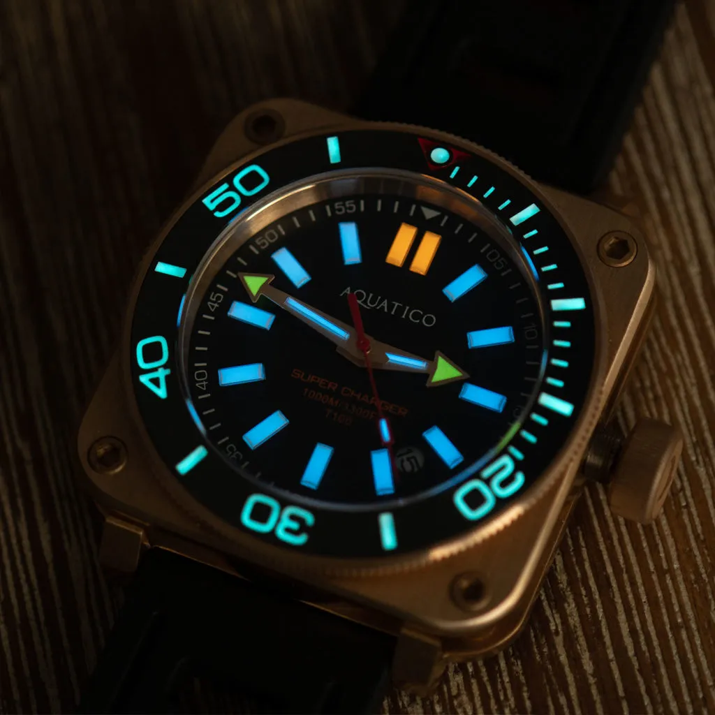 Aquatico Super Charger Bronze Blue Dial Watch (SWISS MADE Sellita sw200-1) NO DATE