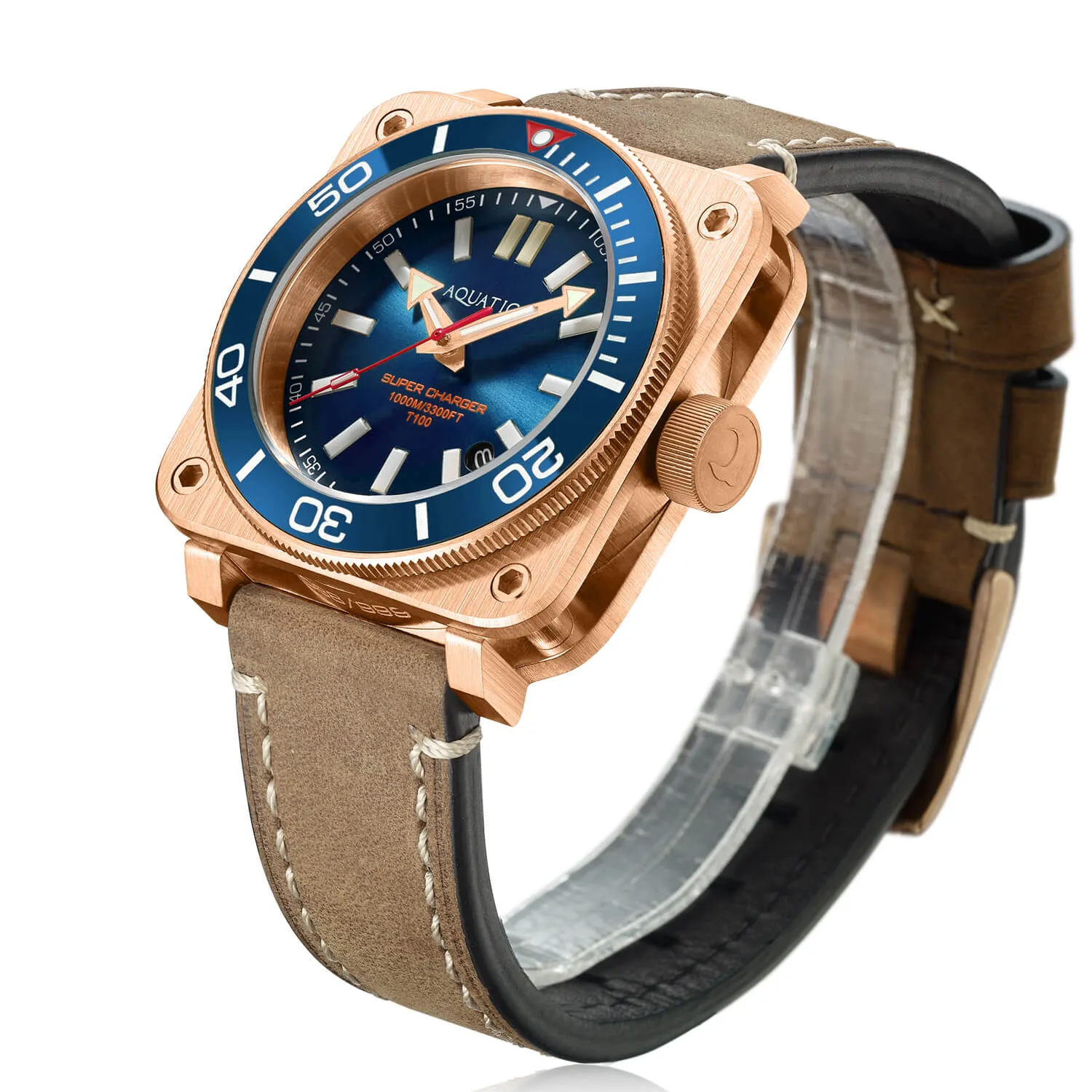 Aquatico Super Charger Bronze Blue Dial Watch (SWISS MADE Sellita sw200-1) NO DATE