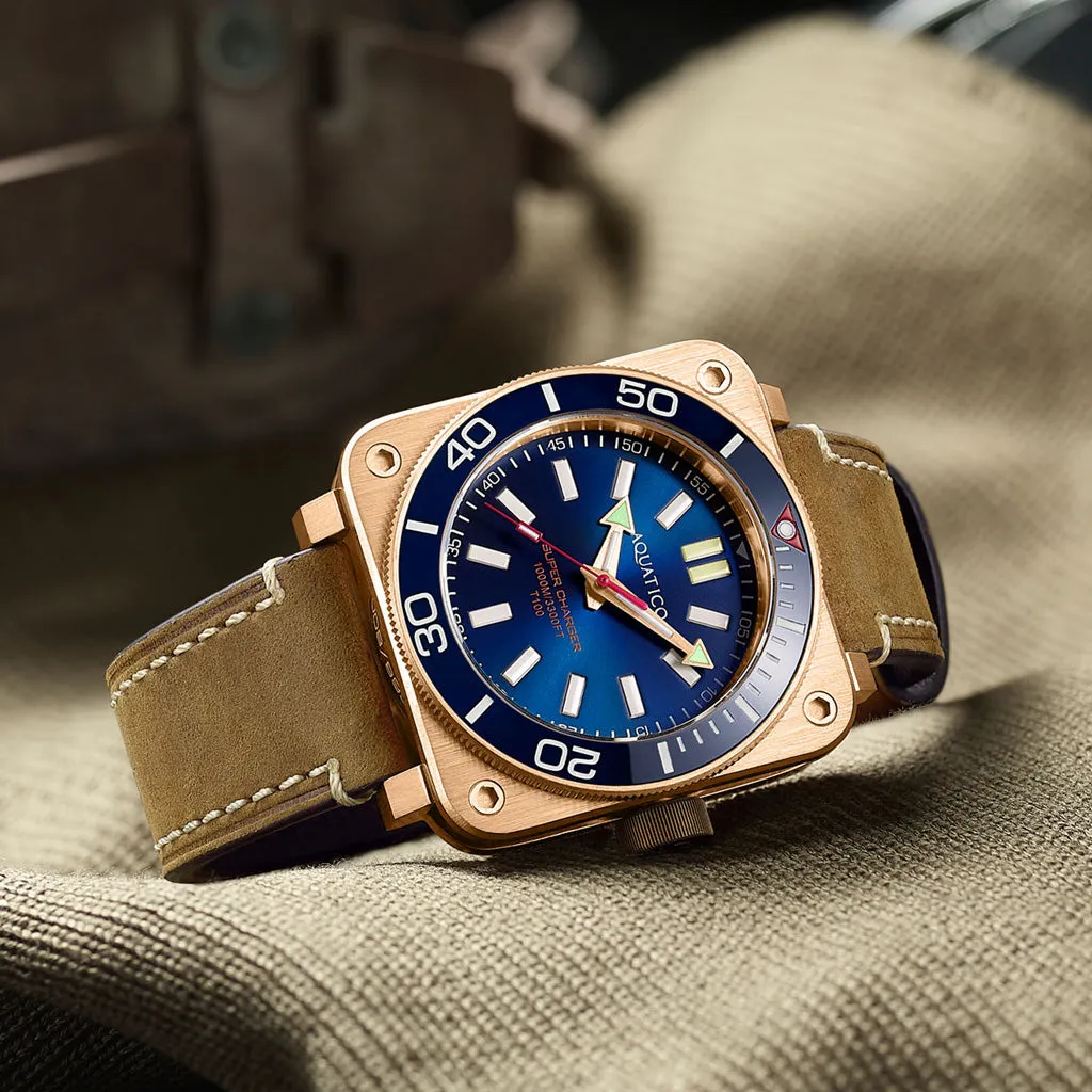 Aquatico Super Charger Bronze Blue Dial Watch (SWISS MADE Sellita sw200-1) NO DATE