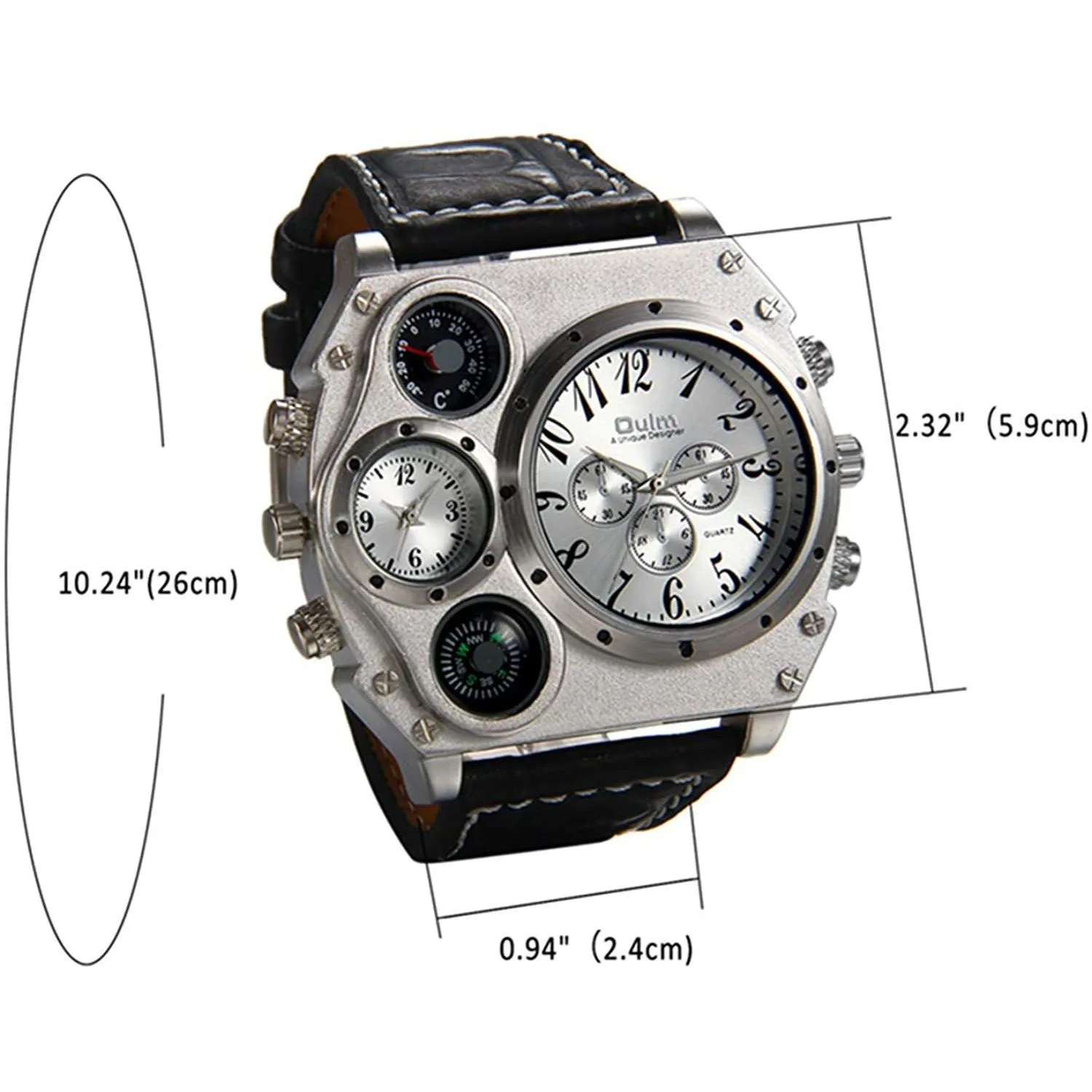 Avaner Mens Big Face Dual Time Zone Leather Strap Sport Watch