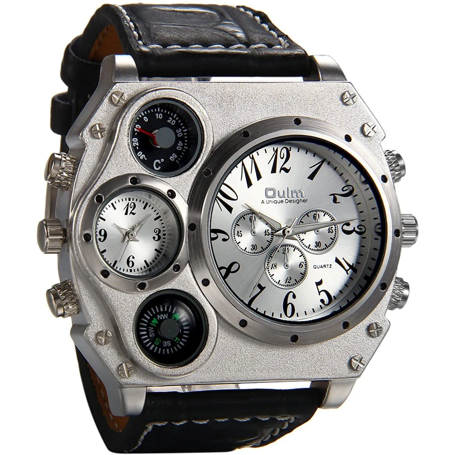 Avaner Mens Big Face Dual Time Zone Leather Strap Sport Watch