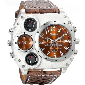 Avaner Mens Big Face Dual Time Zone Leather Strap Sport Watch