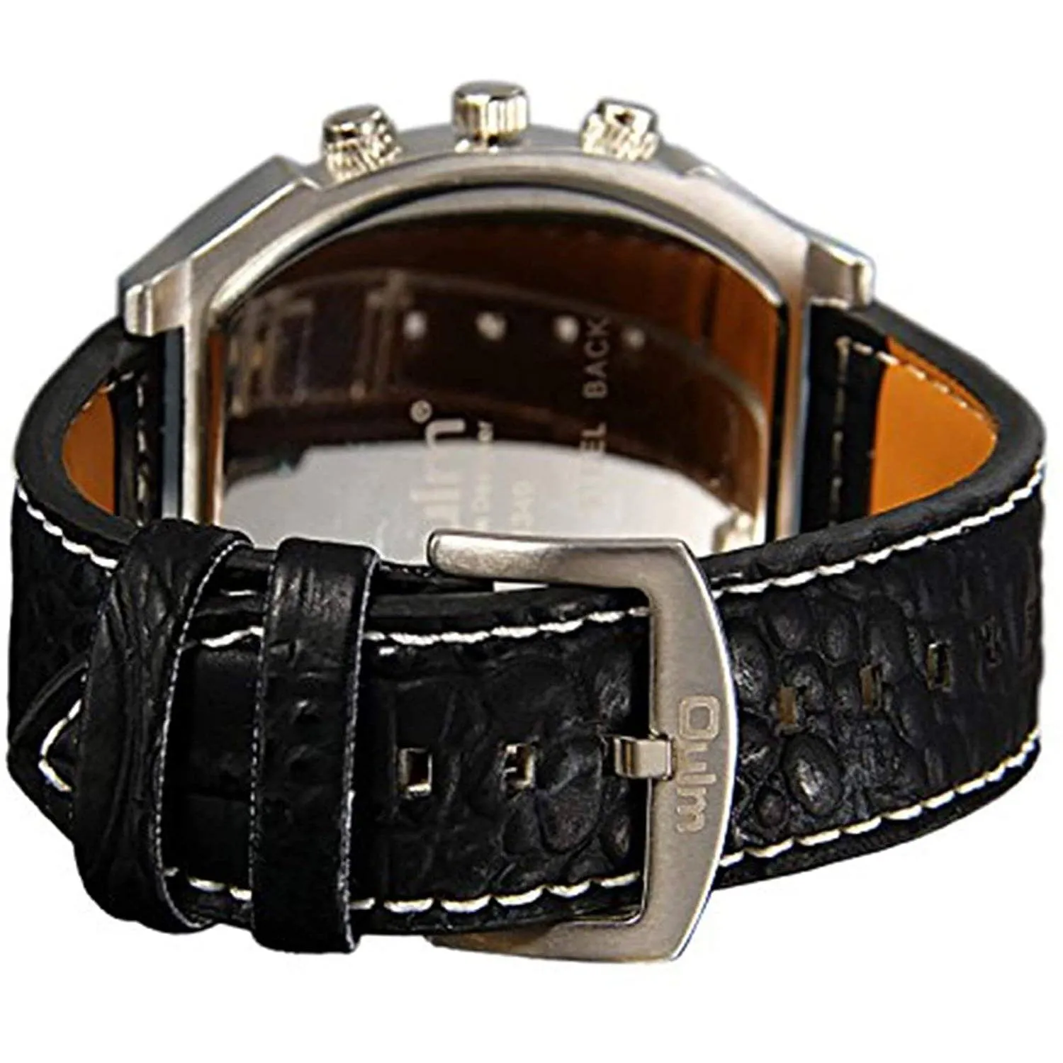 Avaner Mens Big Face Dual Time Zone Leather Strap Sport Watch