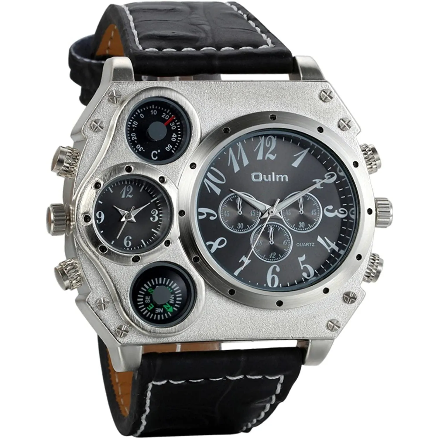 Avaner Mens Big Face Dual Time Zone Leather Strap Sport Watch