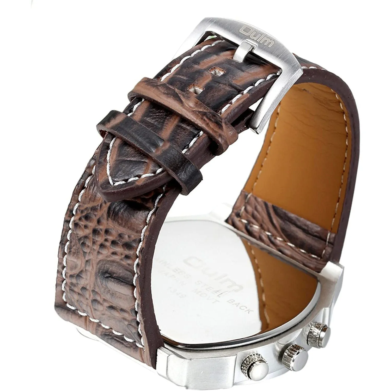Avaner Mens Big Face Dual Time Zone Leather Strap Sport Watch