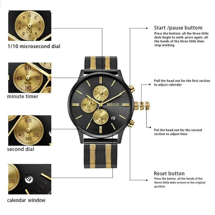 BAOGELA 1611 Men's Luminous Chronograph Calendar Quartz Watch with Small Three Hands