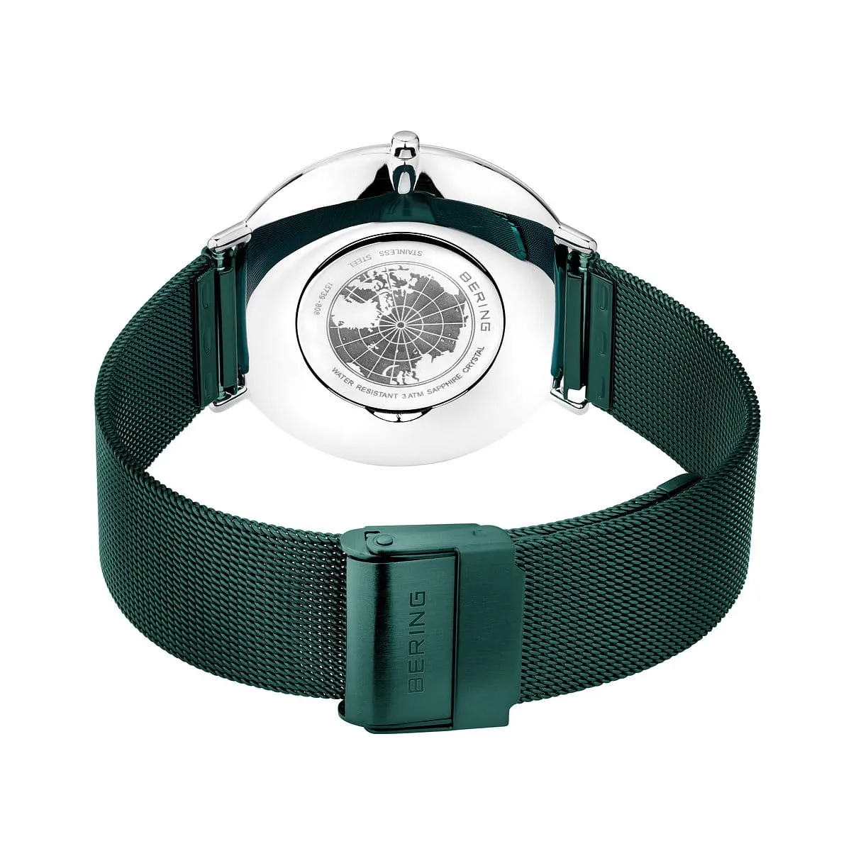 Bering Classic Ultra Slim Green Stainless Steel Mesh Watch with Green Dial