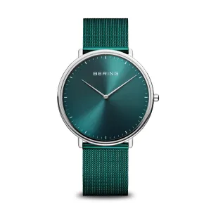 Bering Classic Ultra Slim Green Stainless Steel Mesh Watch with Green Dial