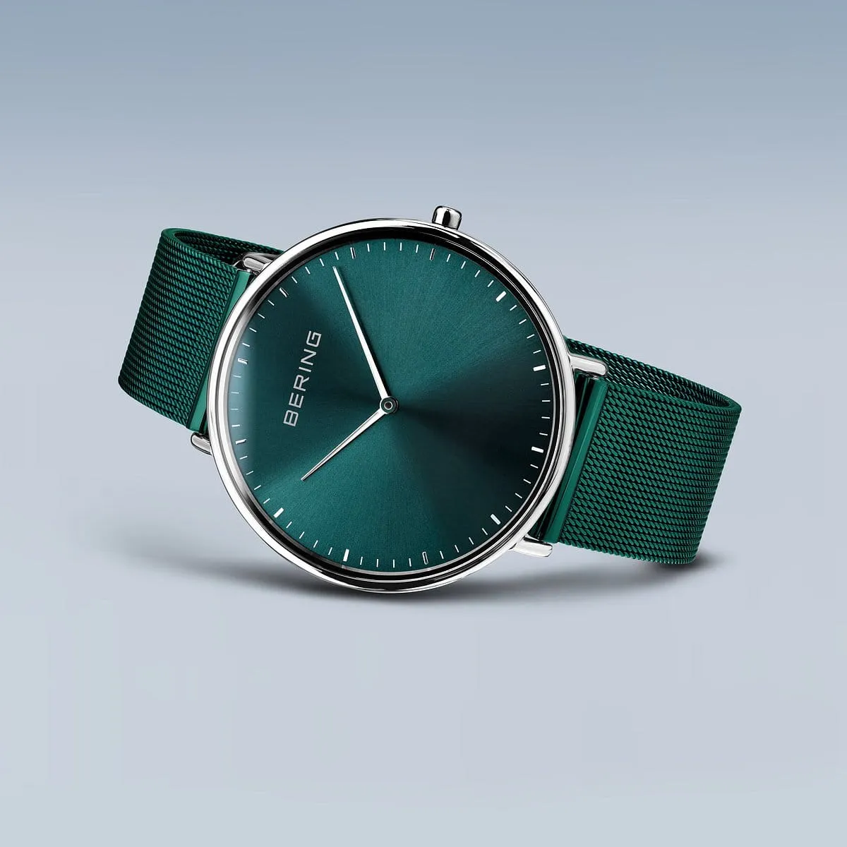 Bering Classic Ultra Slim Green Stainless Steel Mesh Watch with Green Dial