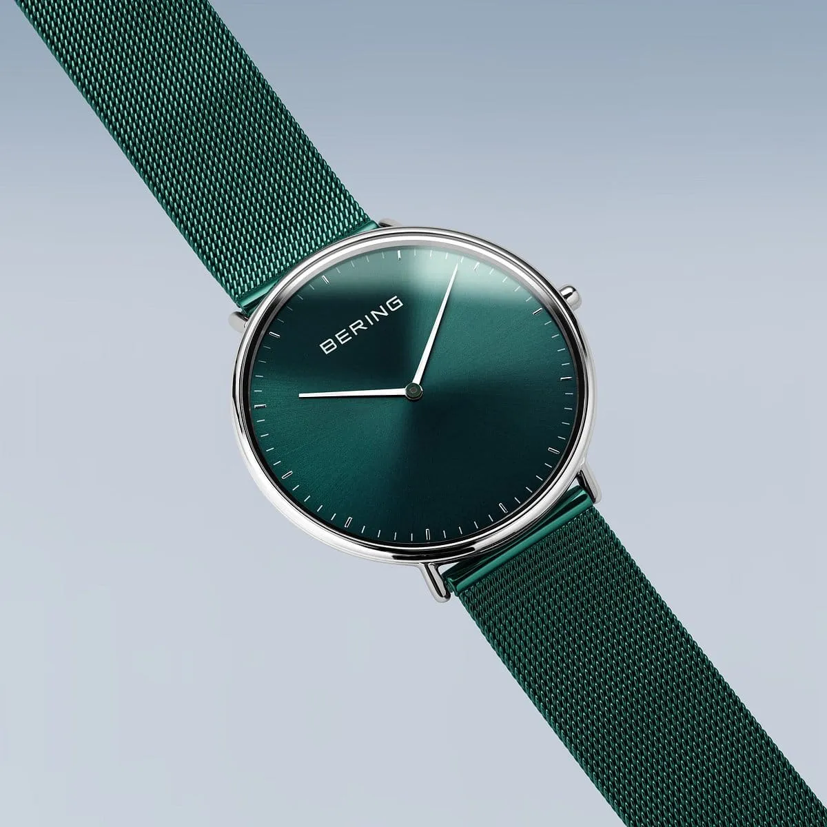 Bering Classic Ultra Slim Green Stainless Steel Mesh Watch with Green Dial