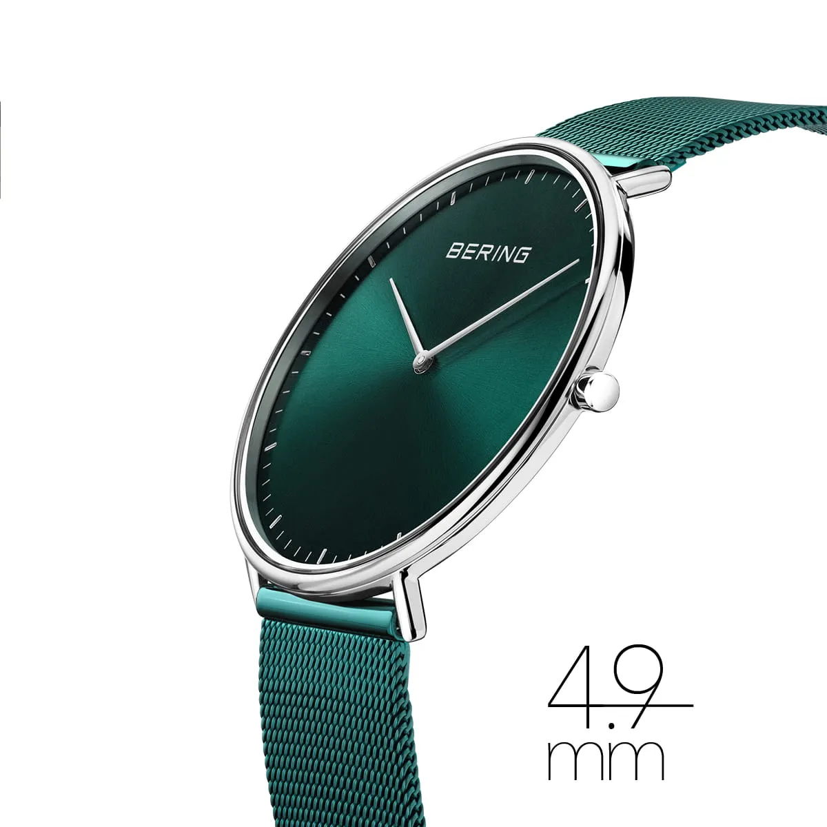 Bering Classic Ultra Slim Green Stainless Steel Mesh Watch with Green Dial