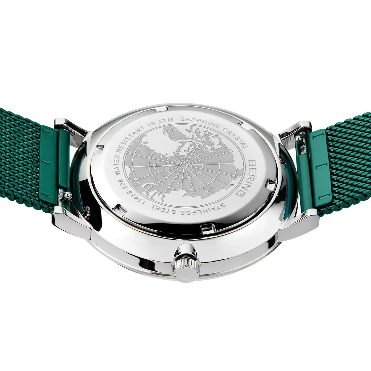 Bering Green Stainless Steel Mesh Solar Watch with Green Dial