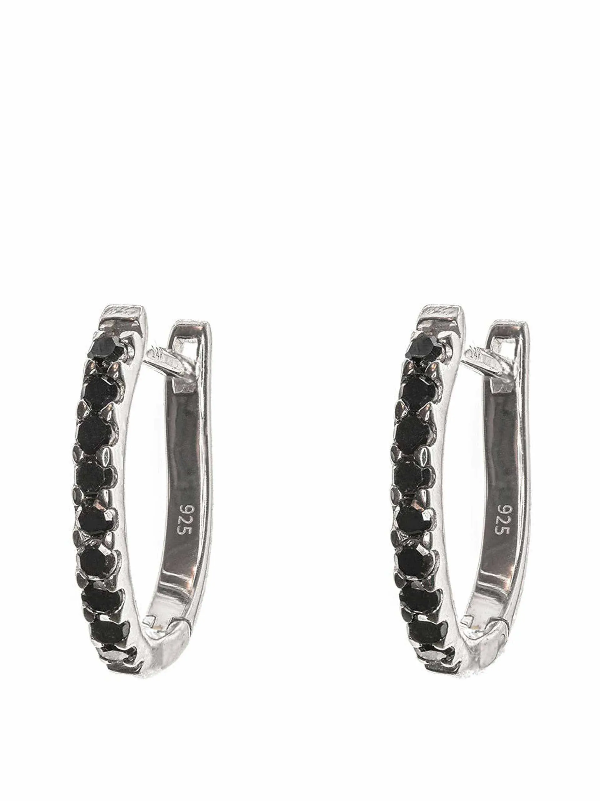 Black diamond and silver huggie hoops