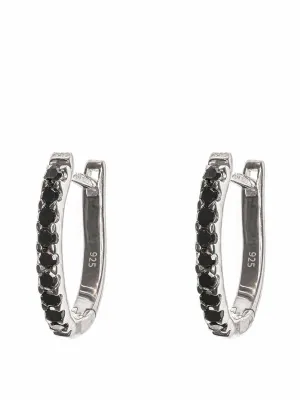 Black diamond and silver huggie hoops