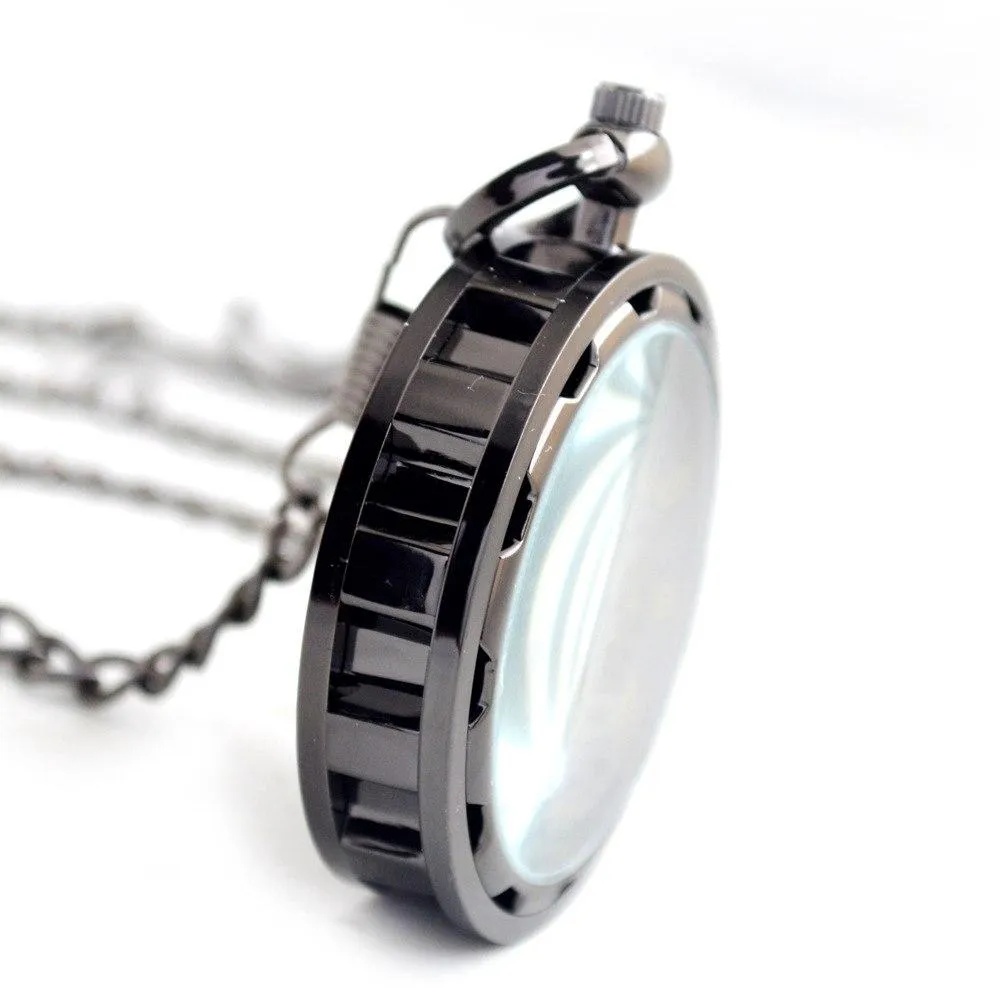 Black Gear Cog Mechanical Hand Wind Pocket Watch