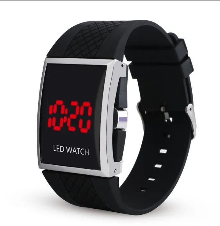 Black  LED Electronic Clock Silicone Watchband Sports Digital Watches