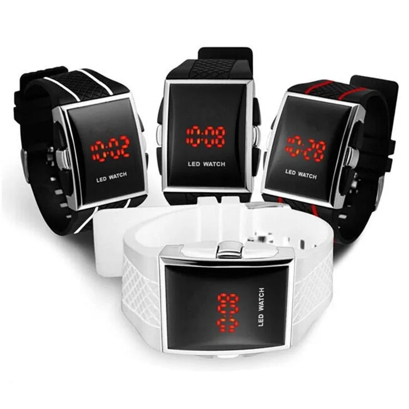 Black  LED Electronic Clock Silicone Watchband Sports Digital Watches