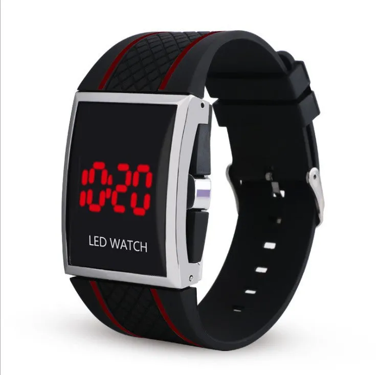 Black  LED Electronic Clock Silicone Watchband Sports Digital Watches