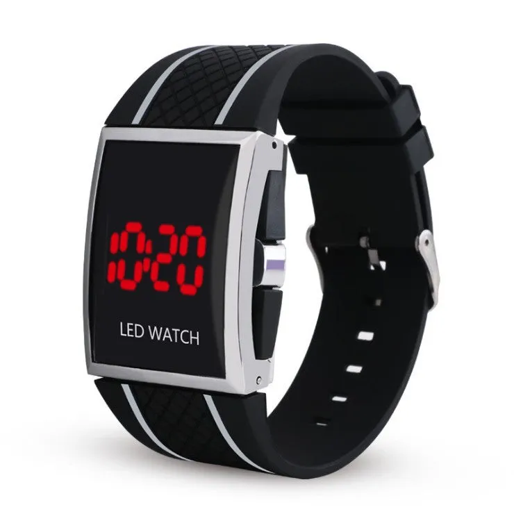 Black  LED Electronic Clock Silicone Watchband Sports Digital Watches